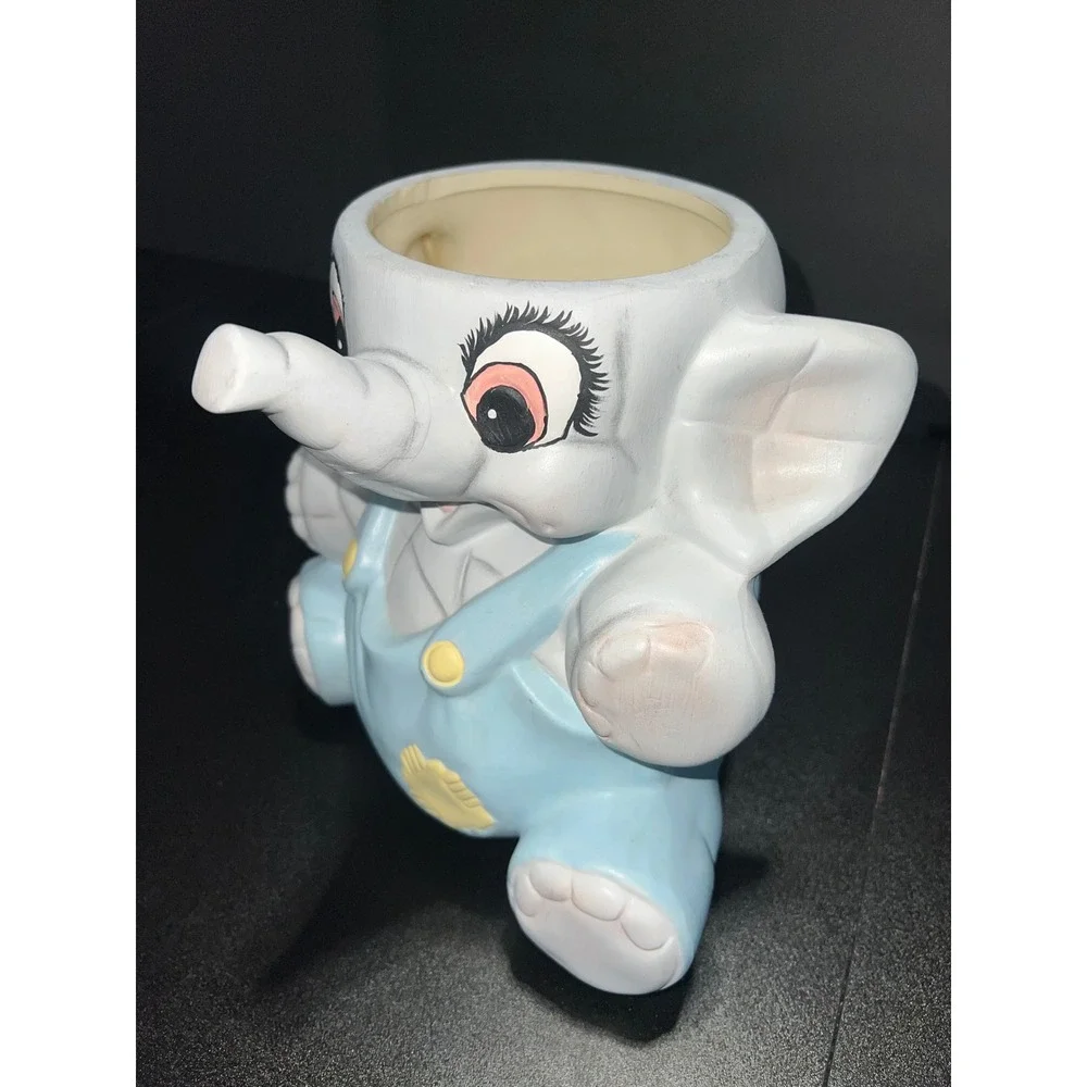 Vintage Ceramic American Bisque Elephant Cookie Jar Pastel Hand Painted Nursery